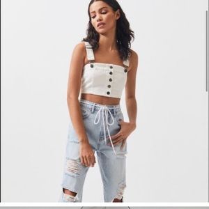 Kendall and Kylie white denim button crop top